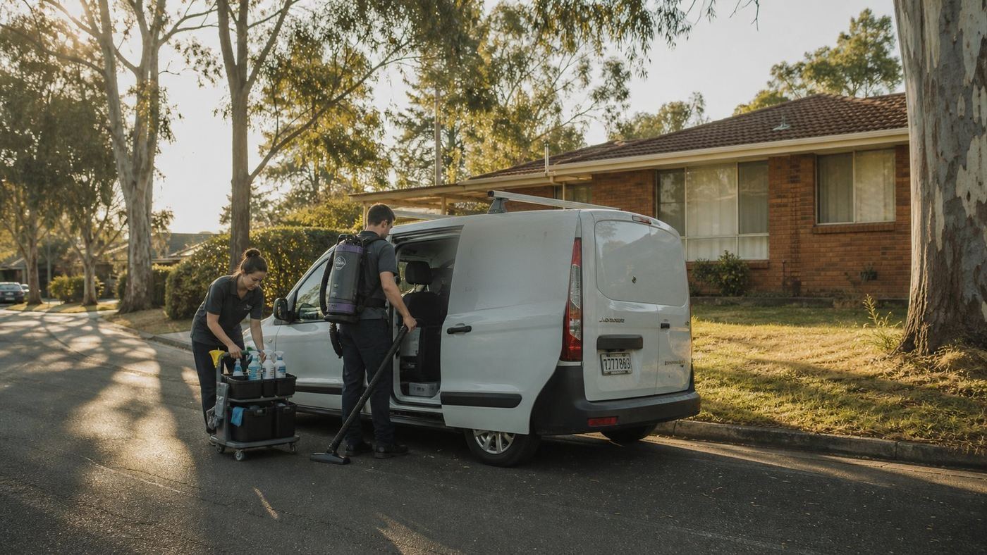 Cleaning Spark Solutions team loading equipment into the van